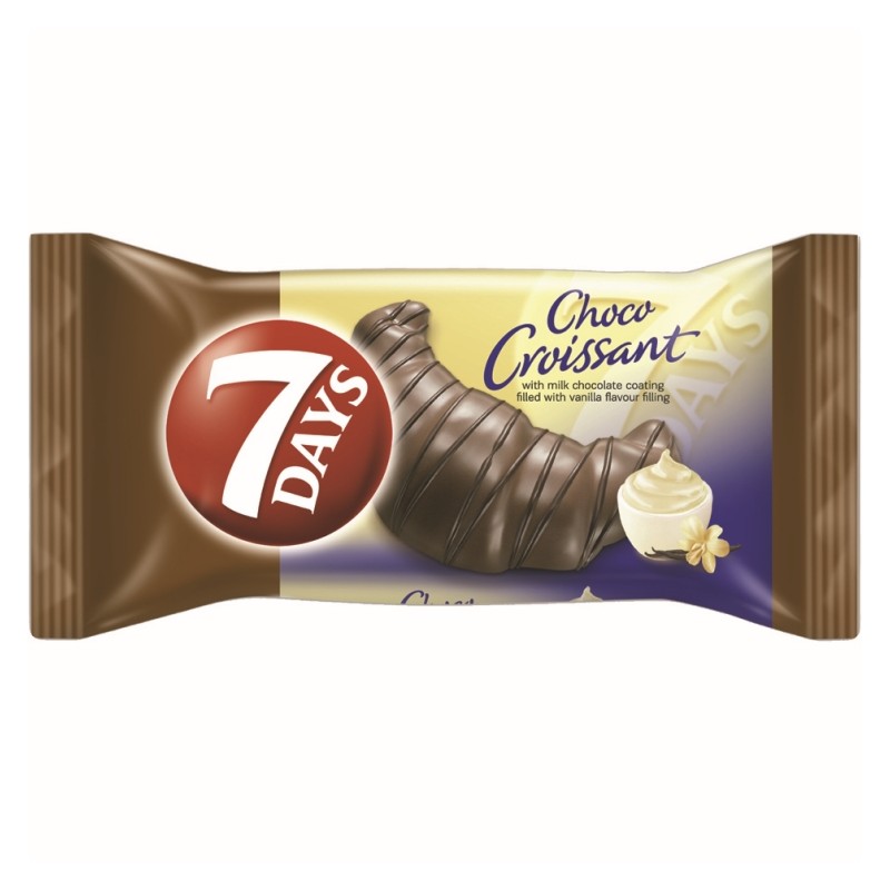 Croissant cu umplutura de vanilie invelit in ciocolata cu lapte 60g